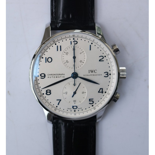 IWC Portuguese Chrono IW371446 Silver Dial Blue Marker Leather