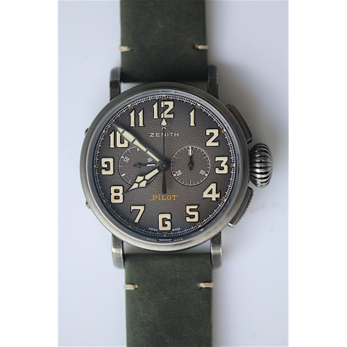 Zenith Pilot Type 20 SS Vintage Grey Dial Leather V6F A7750