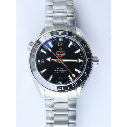 Planet Ocean 600M GMT 43.5mm Silver Markers Black Dial Bracelet A8605 Super Clone Free Rubber VSF