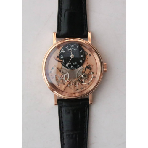 Tradition 7057BR/R9/9W6 RG Real PR 1:1 Best Edition Rose Gold Skeleton Dial on Black Leather Strap A507  SF