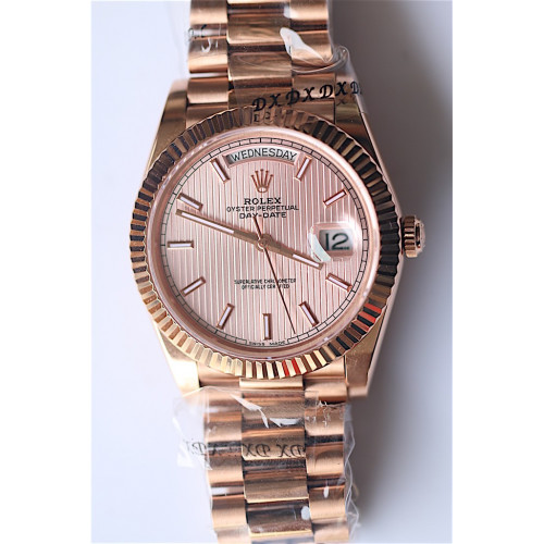 Rolex Day-Date Oyster Fluted RG Stick Markers Texture Pink Dial Bracelet BP SW