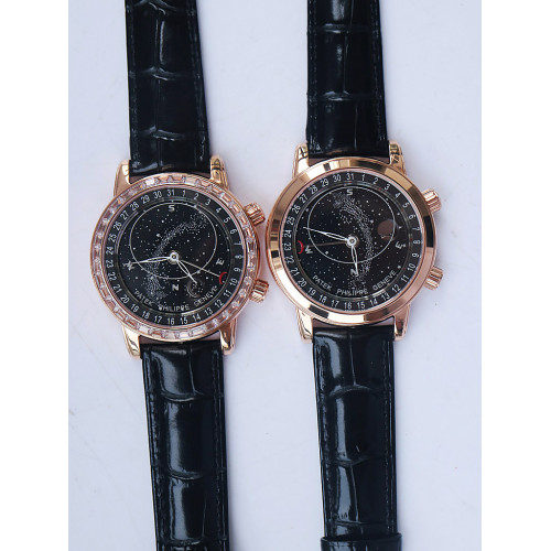 6104P Moon RG Diamond Bezel Blue Dial Leather Strap A240 AIF