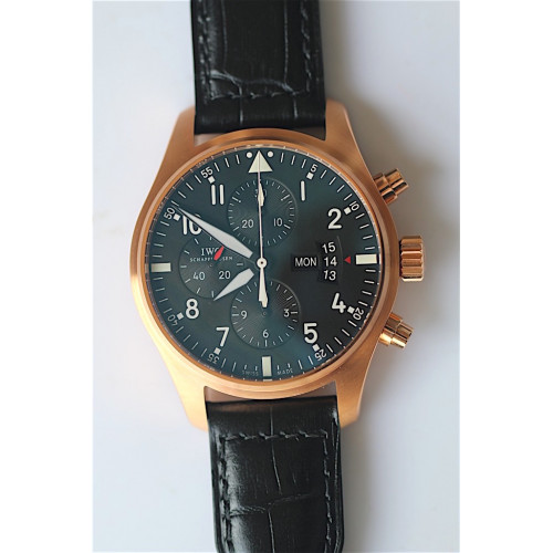 IWC Pilot Chrono 3777 RG 43mm Black Dial Leather V6F A7750