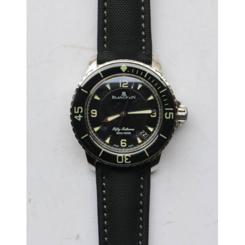 Blancpain Fifty Fathoms Black Dial Sail-Canvas Leather Free Extra Strap ZF A2836