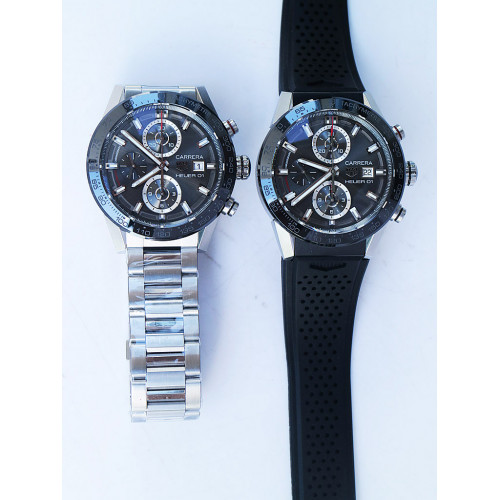 Calibre Heuer 01 Chrono Gray Dial Bracelet & Rubber Strap A1887 XF