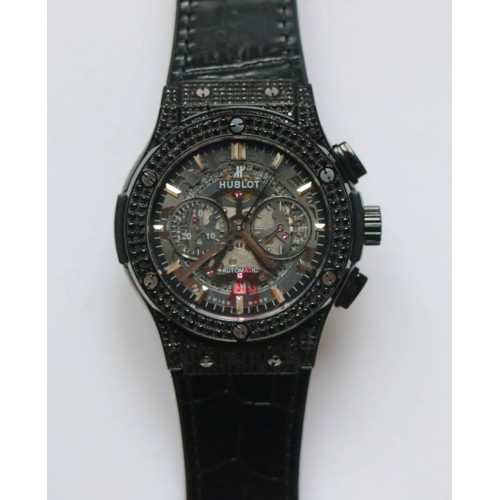 Classic Fusion 45mm Skeleton Watch Chronograph Diamonds Gummy Leather