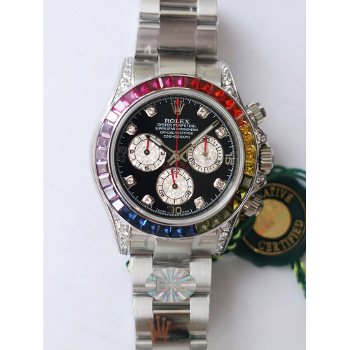Daytona 116599RBOW Rainbow Crystal Black Dial Bracelet A4130 BLF