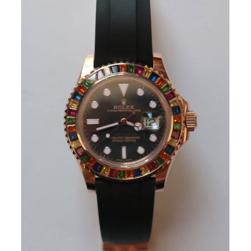 Rolex 2015 YachtMaster 40 116695SATS RG/RU Gem Bezel Black BP 