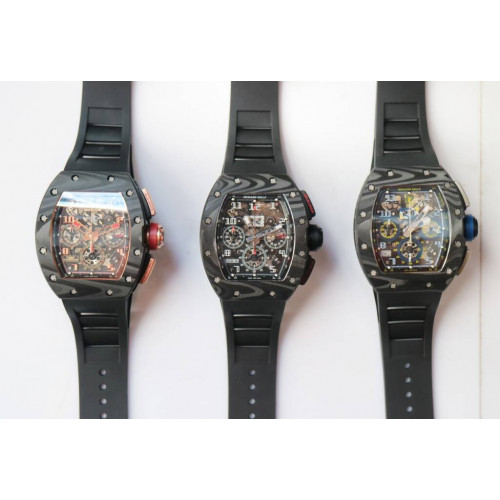 RM011 NTPT Carbon Case Chronograph 1:1 Best Edition Crystal Skeleton Dial Rubber Strap A7750 KVF 