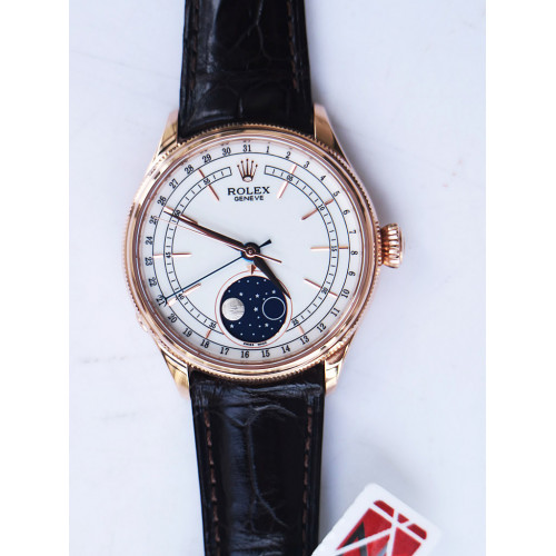 Cellini 50535 Moonphase RG White Dial Leather Strap A3195 KZF