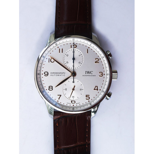 Portuguese Chrono IW371604 White Dial Brown Leather Strap ZF A69355