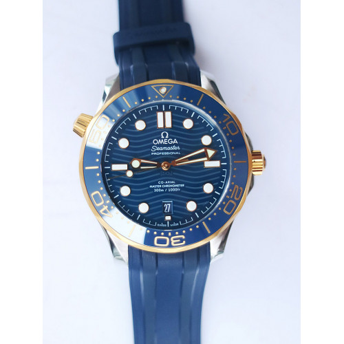 2018 Seamaster Diver 300M SS/YG  1:1 Best Edition YG Bezel Blue Dial Blue Rubber Strap A8800 VSF