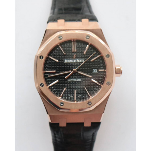 Royal Oak 41mm 15400 18K RG Wrapped Black Dial Leather Strap BP A3120 