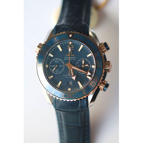 Omega Seamaster Chronometer Two Tone 45mm Blue Dial Leather "JHF" A9301
