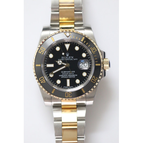 Submariner 116613 LN Wrapped Gold Black Dial Two Tone Bracelet