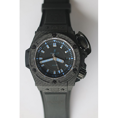 King Diver 48mm OceanGraphic 4000m Carbon Fiber Black Dial Blue Markers V6 A7750 Free Nylon Strap