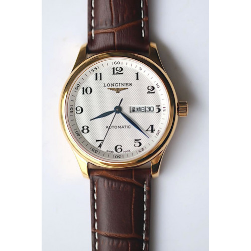 Longines Masters Collection DayDate YG Num Markers White Dial Leather JF
