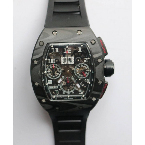 RM011 NTPT Carbon Case Chronograph 1:1 Best Edition Crystal Skeleton Dial White Rubber Strap A7750  KVF 