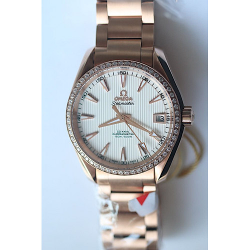 Omega Aqua Terra 38mm RG Diamond Bezel White Dial Bracelet JHF A8501