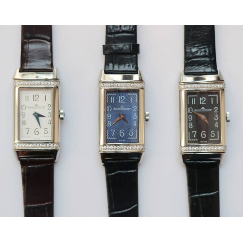 JLC Reverso Diamonds Bezel Ladies SS LT Jap Quartz leather