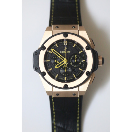 Big Bang King Power RG Black Dial Yellow Hands Gummy Strap A7750