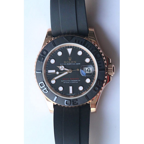 Rolex 2015 YachtMaster Ceramic Bezel RG Black Rubber JF A2836 Free XS Rubber Strap