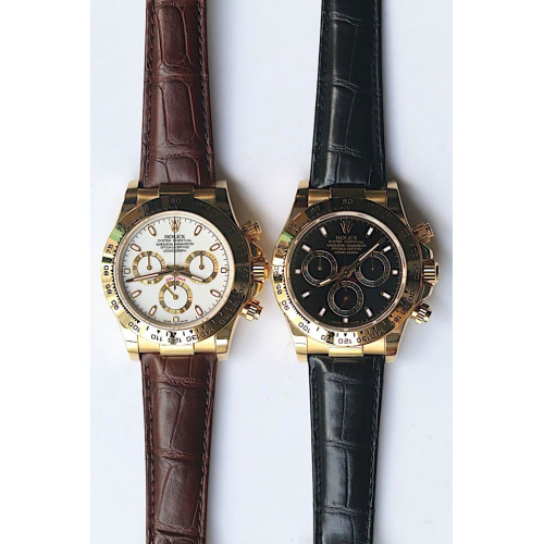 Rolex Daytona 116515LN 18K YG Wrapped Case Stick Makers Black & White Dial Leather BP A4130