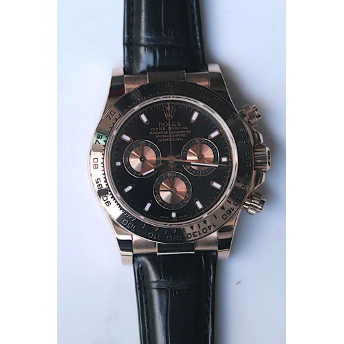 Rolex Daytona 116515LN 18K RG Wrapped Case Stick Makers Black Dial Black Leather BP A4130