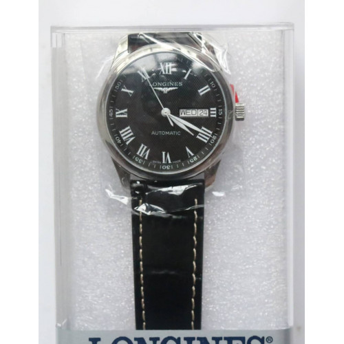 Master Collection SS 1:1 Best Edition Black dial Roman Num Leather strap A2836 KW 