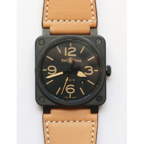 BR 03-92 42mm PVD Black Cream Hands Brown Leather MIYOTA 9015 