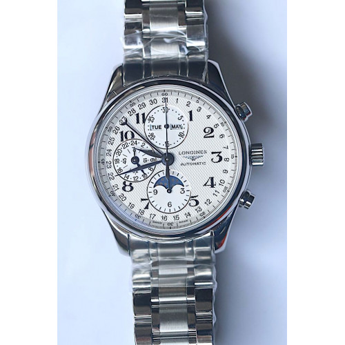 Master Moonphase Chronograph White Dial Bracelet YLF A7751 Free Leather Strap