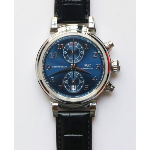 Da Vinci IW393402 SS 1:1 Best Edition Blue Dial SS A2892 Leather Strap  ZF