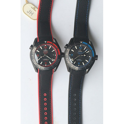 Planet Ocean Seamaster 45mm GMT DLC Black Dial Rubber JHF A8906