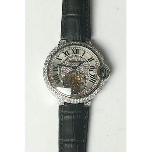 Ballon Bleu Tourbillon Full Diamond Silver Dial Black Leather