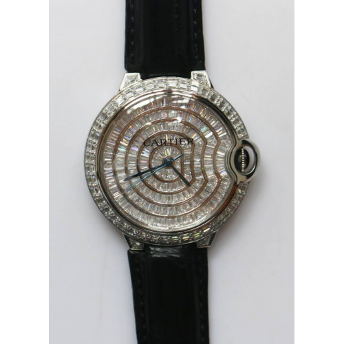 Ballon Bleu T Diamond SS Full Paved Diamonds Dial Black Croco Strap Miyota 9015Free Brown Leather