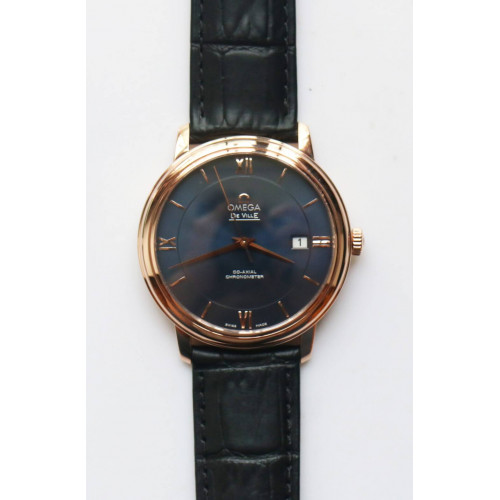 De Ville SS V2 1:1 Best Edition RG Blue Dial Black Leather Miyota 9015 MKF