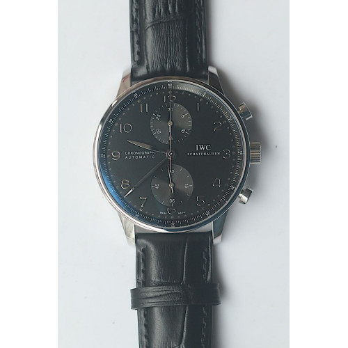 IWC Portuguese Chrono IW371447 Black Dial Silver Marker Black Leather ZF A79350 V3