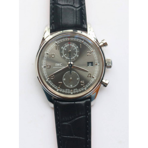 Portuguese IW390404 SS 1:1 Best Edition Gray Dial A7750 Black Leather Strap ZF 