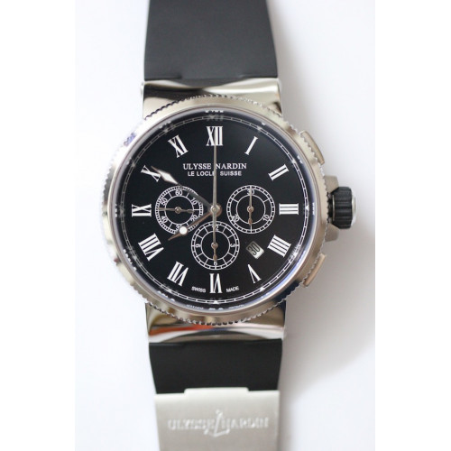 Marine Chrono Black Dial Roman Markers Rubber A7750