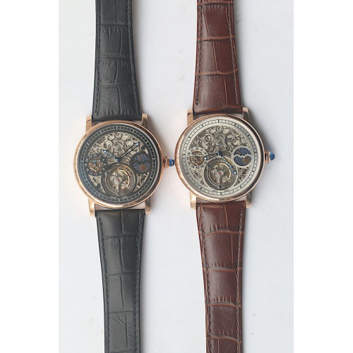 Cartier Skeleton Watch RG Black & White Dial Leather VF