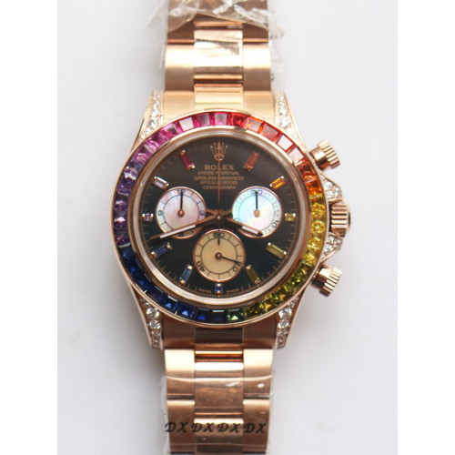 Daytona 116595RBOW Rainbow Crystal Black Dial RG Bracelet A4130 BP