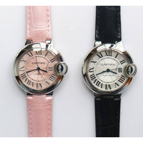 Ballon Bleu 33mm SS 1:1 Best Edition Pink & White Textured Dial Leather Strap Cal.076 AF 
