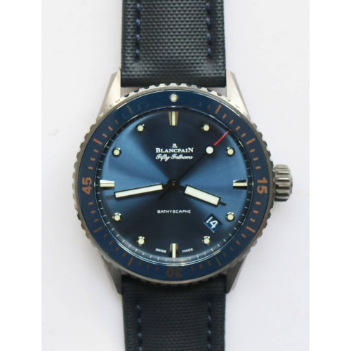 Fifty Fathoms Bathyscaphe Ceramic  1:1 Best Edition Blue Dial Blue Sail-Canvas Strap A1315 ZF 