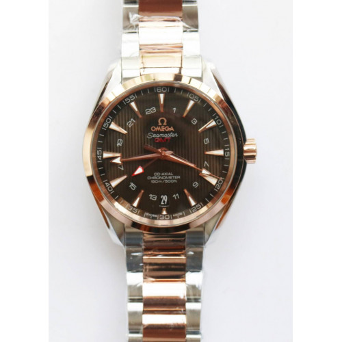 Aqua Terra 150M GMT SS/RG 1:1 Best Edition Brown Textured Dial TT Bracelet A8605 Super Clone  VSF