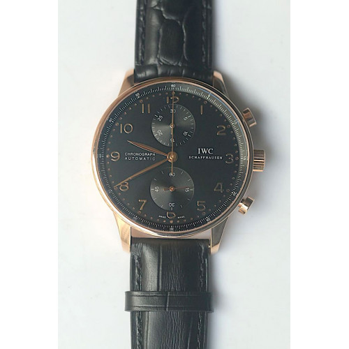 IWC Portuguese Chrono IW371415 RG Black Dial Gold Marker Brown Leather ZF IWC79350 V2