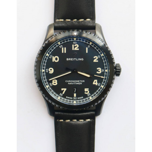 Navitimer 8 Automatic 41mm Black Steel 1:1 Best Edition Black Dial Black Leather Strap A2824 ZF 