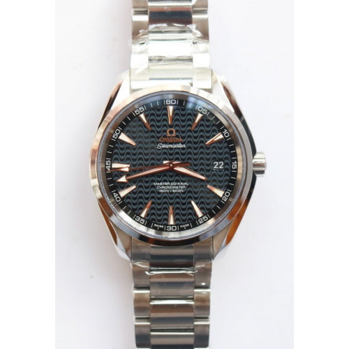 Aqua Terra 150M SS 1:1 Best Edition Blue Wave Textured Dial RG Hand SS Bracelet A8500 Super Clone VSF 