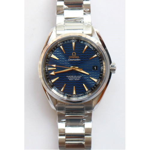 Aqua Terra 150M SS 1:1 Best Edition Blue Wave Textured Dial YG Hand SS Bracelet A8500 Super Clone VSF