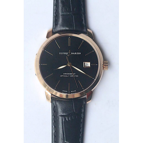 Ulysse Nardin Classic RG Black Dial Leather Miyato 9015