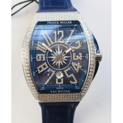 Vanguard V45 SS Full Diamonds Best Edition Blue Textured Dial Diamonds Markers Blue Gummy Strap A2824  ABF
